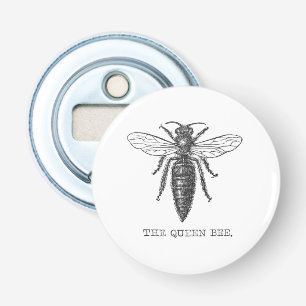 Queen Bee Bug Insect Antiek Illustratie Button Flesopener