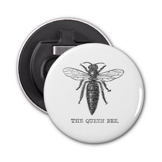 Queen Bee Bug Insect Antiek Illustratie Button Flesopener (Voorkant)