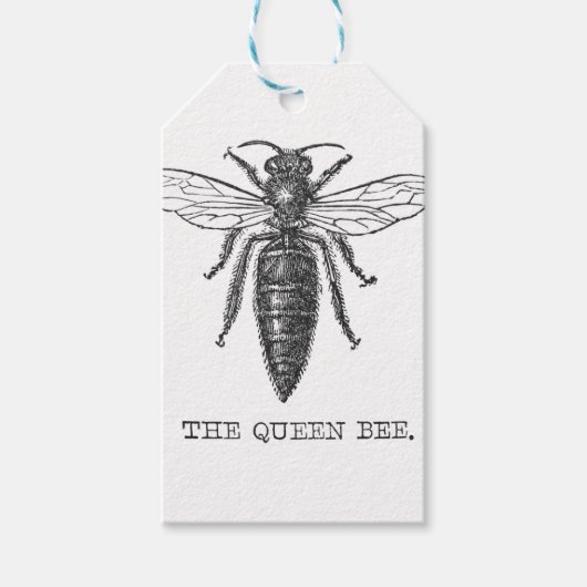 Queen Bee Bug Insect Antiek Illustratie Cadeaulabel (Voorkant)