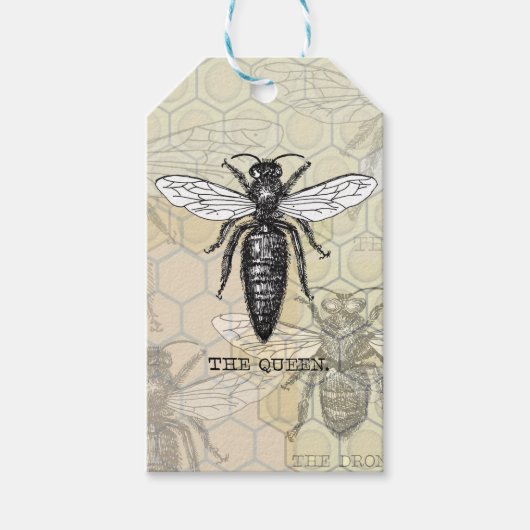 Queen Bee Bug Insect Antiek Illustratie Cadeaulabel (Voorkant)