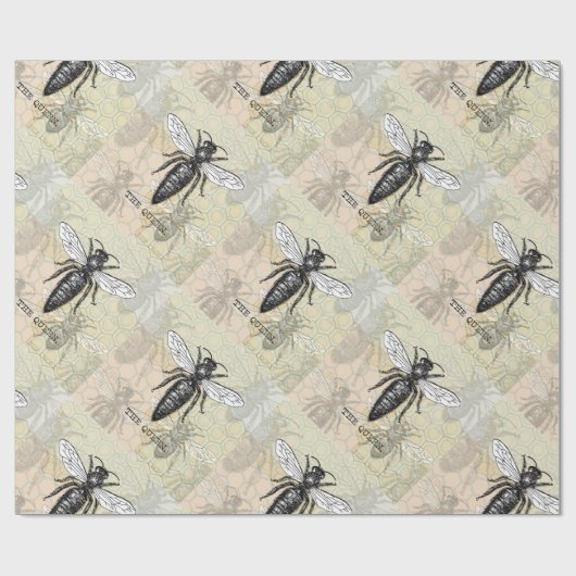 Queen Bee Bug Insect Antiek Illustratie Cadeaupapier (Vlak)