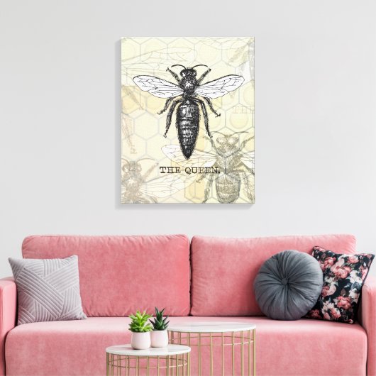Queen Bee Bug Insect Antiek Illustratie Canvas Afdruk (Insitu (Woonkamer))