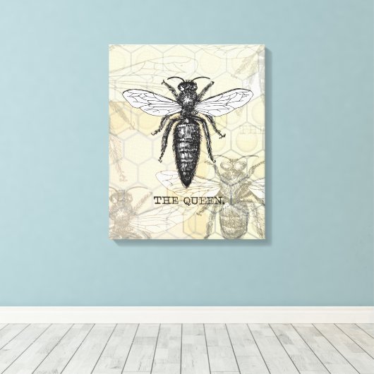 Queen Bee Bug Insect Antiek Illustratie Canvas Afdruk (Insitu (Houten vloer))