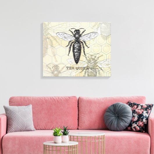 Queen Bee Bug Insect Antiek Illustratie Canvas Afdruk (Insitu (Woonkamer))