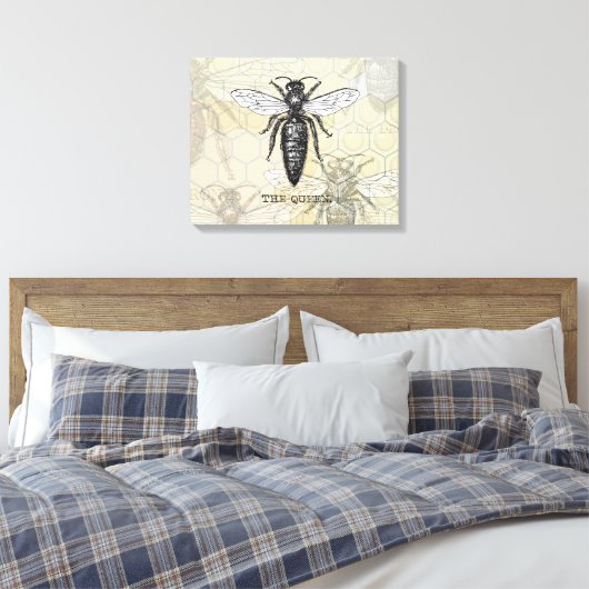 Queen Bee Bug Insect Antiek Illustratie Canvas Afdruk (Insitu (Slaapkamer))