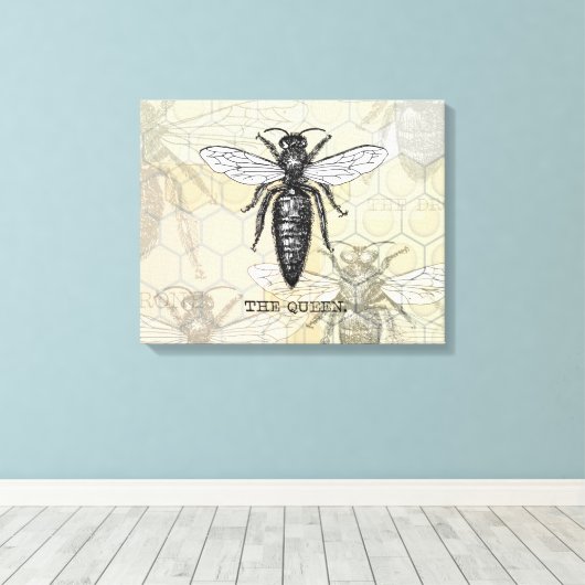 Queen Bee Bug Insect Antiek Illustratie Canvas Afdruk (Insitu (Houten vloer))