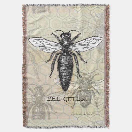 Queen Bee Bug Insect Antiek Illustratie Deken (Voorkant Verticaal)