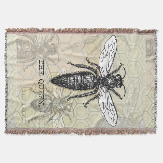 Queen Bee Bug Insect Antiek Illustratie Deken (Voorkant)