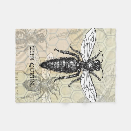 Queen Bee Bug Insect Antiek Illustratie Fleece Deken (Voorkant (Horizontaal))