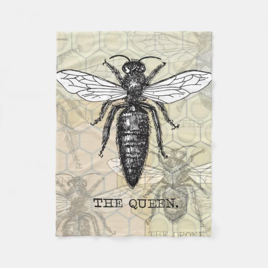Queen Bee Bug Insect Antiek Illustratie Fleece Deken (Voorkant)