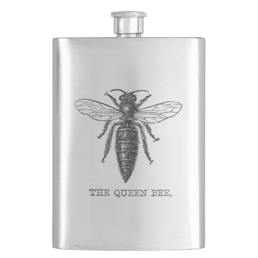 Queen Bee Bug Insect Antiek Illustratie Heupfles (Voorkant)