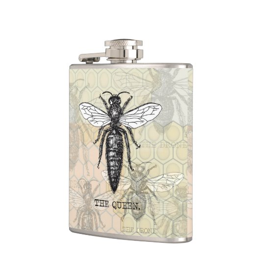 Queen Bee Bug Insect Antiek Illustratie Heupfles (Links)