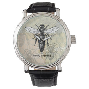 Queen Bee Bug Insect Antiek Illustratie Horloge