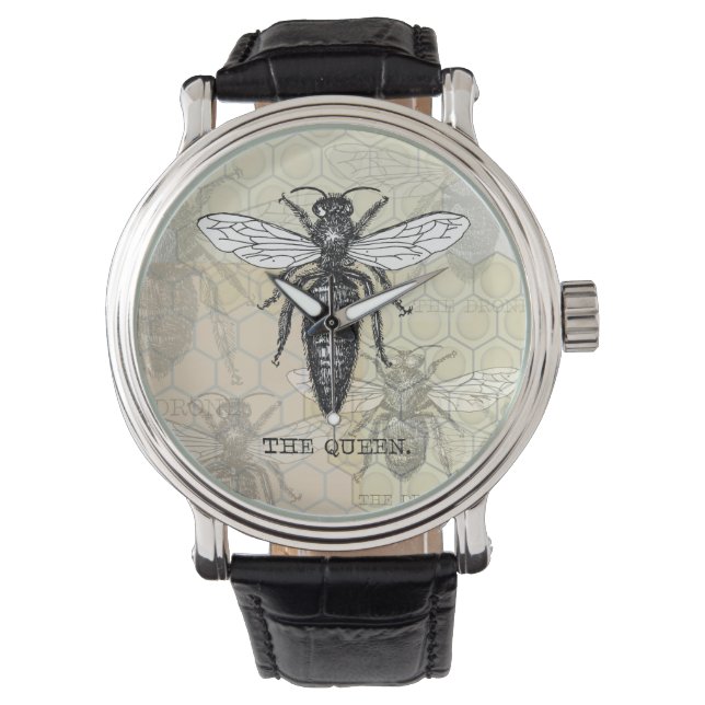 Queen Bee Bug Insect Antiek Illustratie Horloge (Voorkant)