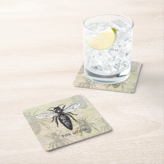 Queen Bee Bug Insect Antiek Illustratie Kartonnen Onderzetters (Insitu)