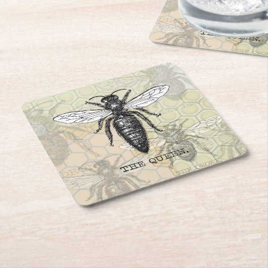 Queen Bee Bug Insect Antiek Illustratie Kartonnen Onderzetters (Schuin)