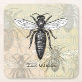 Queen Bee Bug Insect Antiek Illustratie Kartonnen Onderzetters (Voorkant)