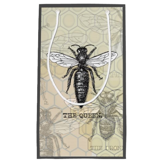 Queen Bee Bug Insect Antiek Illustratie Klein Cadeauzakje (Voorkant)