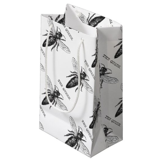 Queen Bee Bug Insect Antiek Illustratie Klein Cadeauzakje (Voorkant Gekanteld)