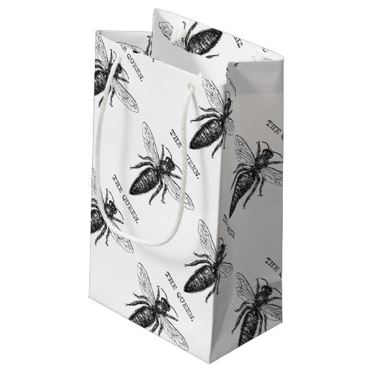Queen Bee Bug Insect Antiek Illustratie Klein Cadeauzakje (Achterkant Gekanteld)