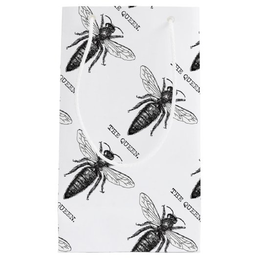 Queen Bee Bug Insect Antiek Illustratie Klein Cadeauzakje (Voorkant)
