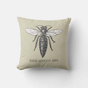 Queen Bee Bug Insect Antiek Illustratie Kussen