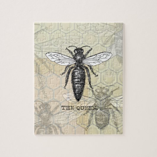 Queen Bee Bug Insect Antiek Illustratie Legpuzzel (Verticaal)