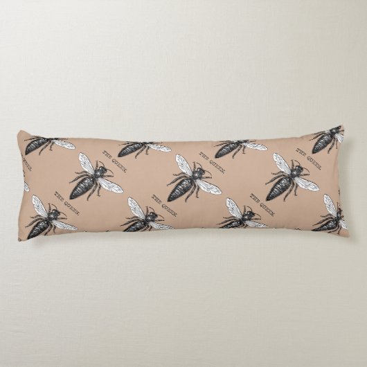 Queen Bee Bug Insect Antiek Illustratie Lichaamskussen (Achterkant)