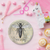 Queen Bee Bug Insect Antiek Illustratie Papieren Bordje (Feest)