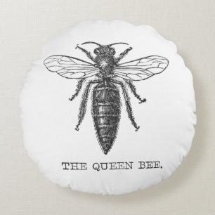 Queen Bee Bug Insect Antiek Illustratie Rond Kussen