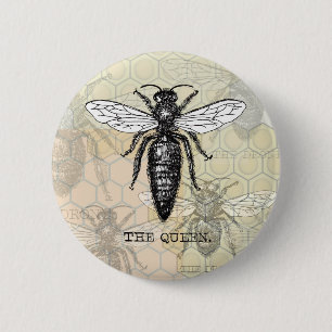 Queen Bee Bug Insect Antiek Illustratie Ronde Button 5,7 Cm