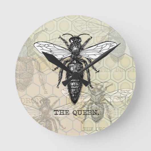 Queen Bee Bug Insect Antiek Illustratie Ronde Klok (Voorkant)