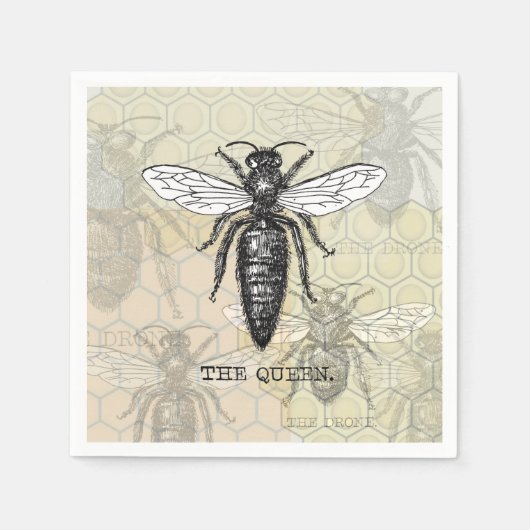 Queen Bee Bug Insect Antiek Illustratie Servet (Voorkant)