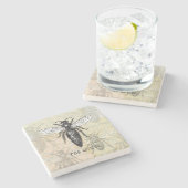 Queen Bee Bug Insect Antiek Illustratie Stenen Onderzetter (Zijkant)