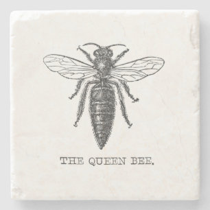 Queen Bee Bug Insect Antiek Illustratie Stenen Onderzetter