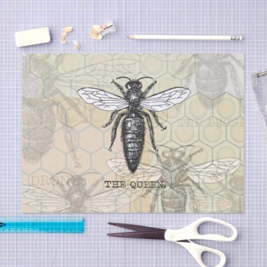 Queen Bee Bug Insect Antiek Illustratie Tissuepapier (Craft)