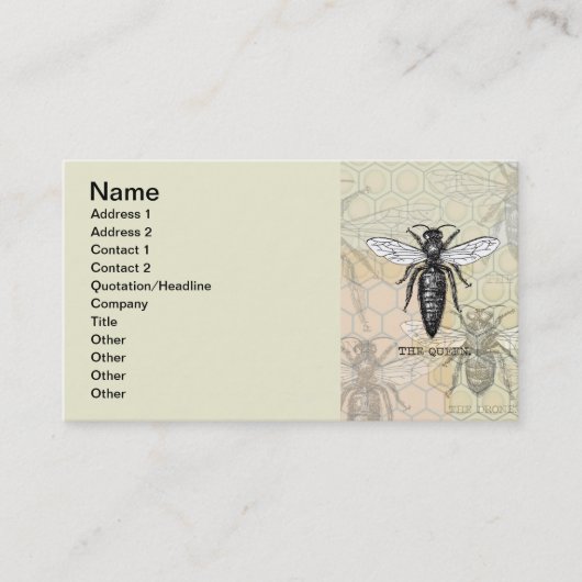 Queen Bee Bug Insect Antiek Illustratie Visitekaartje (Voorkant)