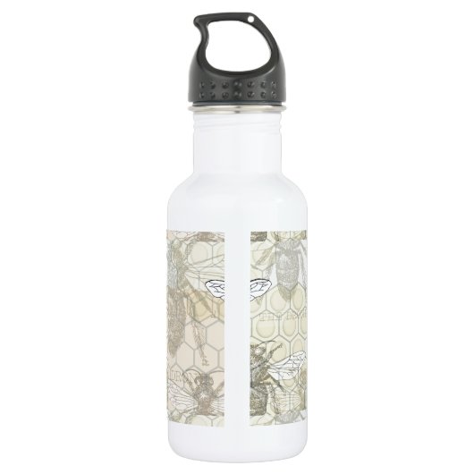 Queen Bee Bug Insect Antiek Illustratie Waterfles (Achterkant)