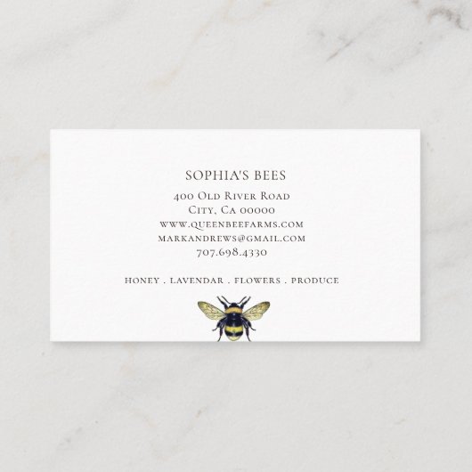 Queen Bee Crown Apiary Honing Producten Visitekaartje (Achterkant)