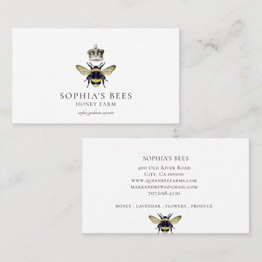 Queen Bee Crown Apiary Honing Producten Visitekaartje (Voorkant / Achterkant)