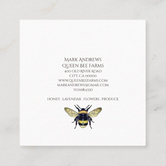 Queen Bee Crown Apiary Imker Boerderij Honing Vierkante Visitekaartje (Achterkant)