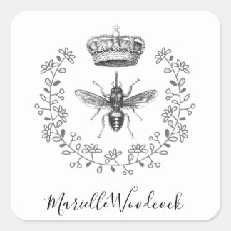 Queen Bee Crown Laurel Logo Vierkante Sticker