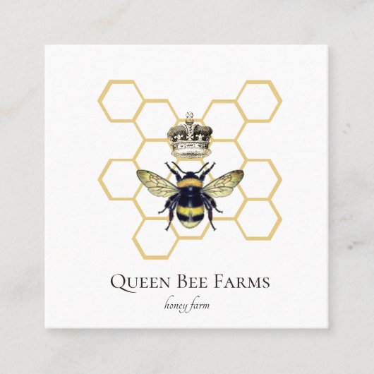Queen Bee Crown Logo Honingbij Imker Vierkante Visitekaartje (Voorkant)