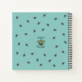 Queen Bee & Crown Turquoise Bloemen Monogram Notitieboek (Achterkant)