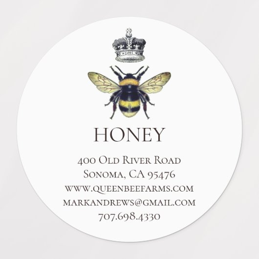 Queen Bee & Crown White Honey Labels (Design 2)