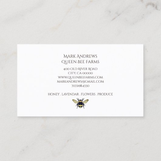 Queen Bee en Crown Boerderij bijenteelt bijenstal Visitekaartje (Achterkant)