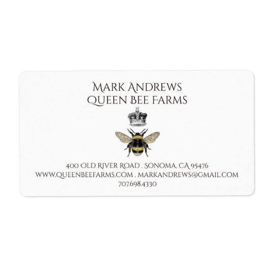 Queen Bee en Crown Boerderij of Apiary Etiket (Voorkant)