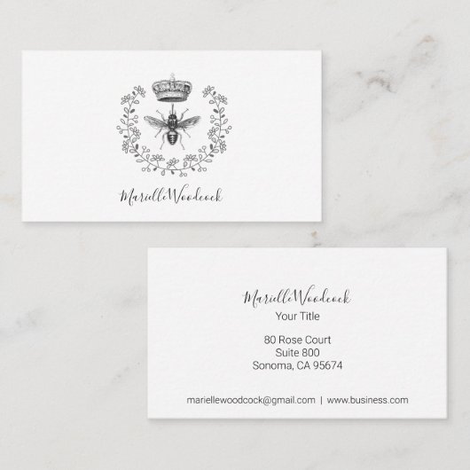 Queen Bee en Crown Laurel Logo Visitekaartje (Voorkant / Achterkant)