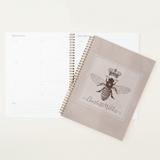 Queen Bee en Crown Script Handtekening Planner (Display)