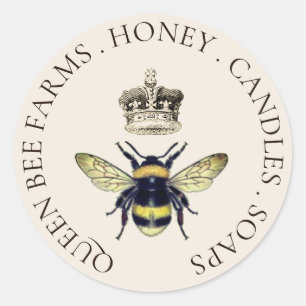 Queen Bee en Regal Crown Cream Apiary Ronde Sticker